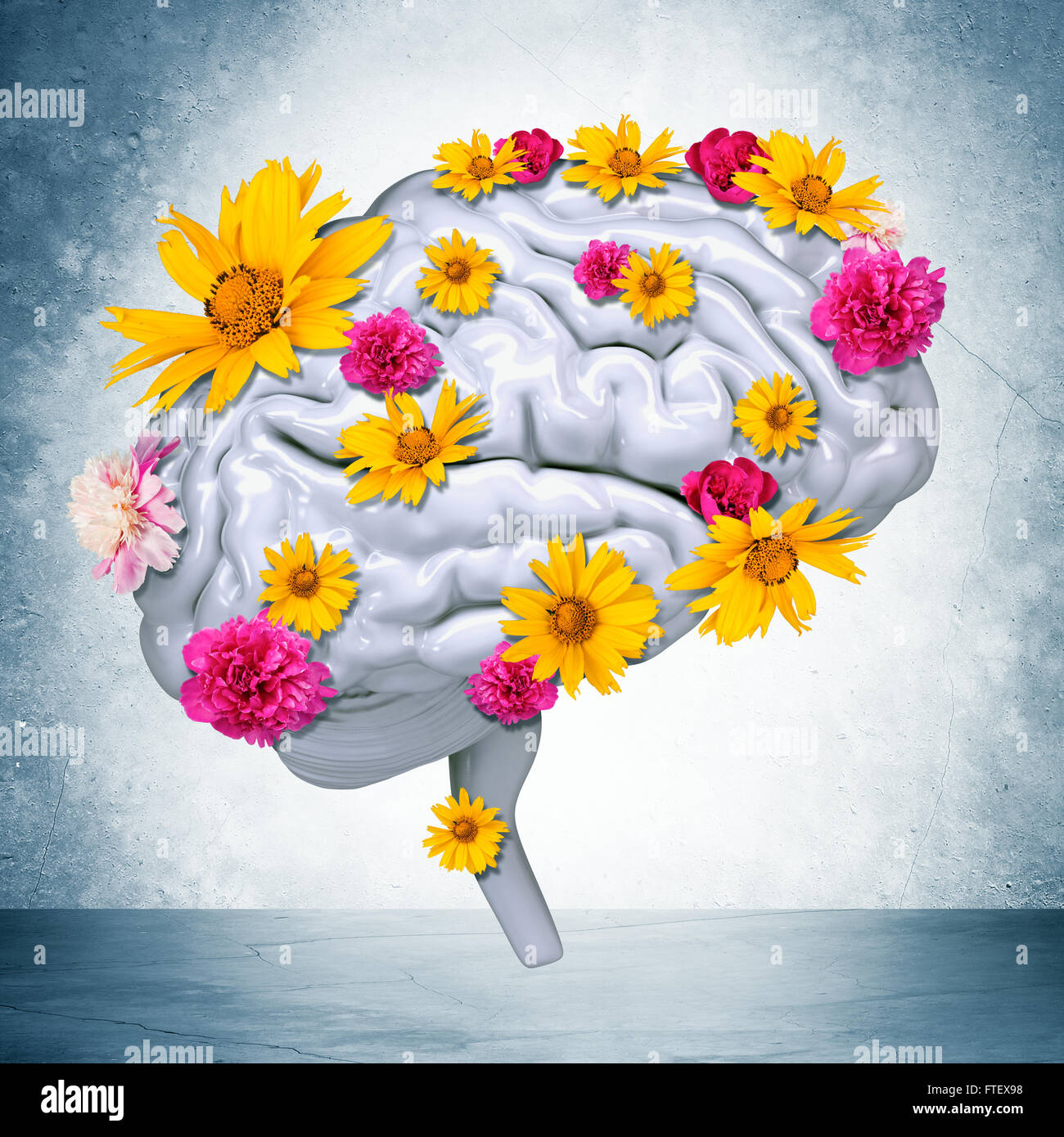 Human brain with flowers Stock Photo Alamy
