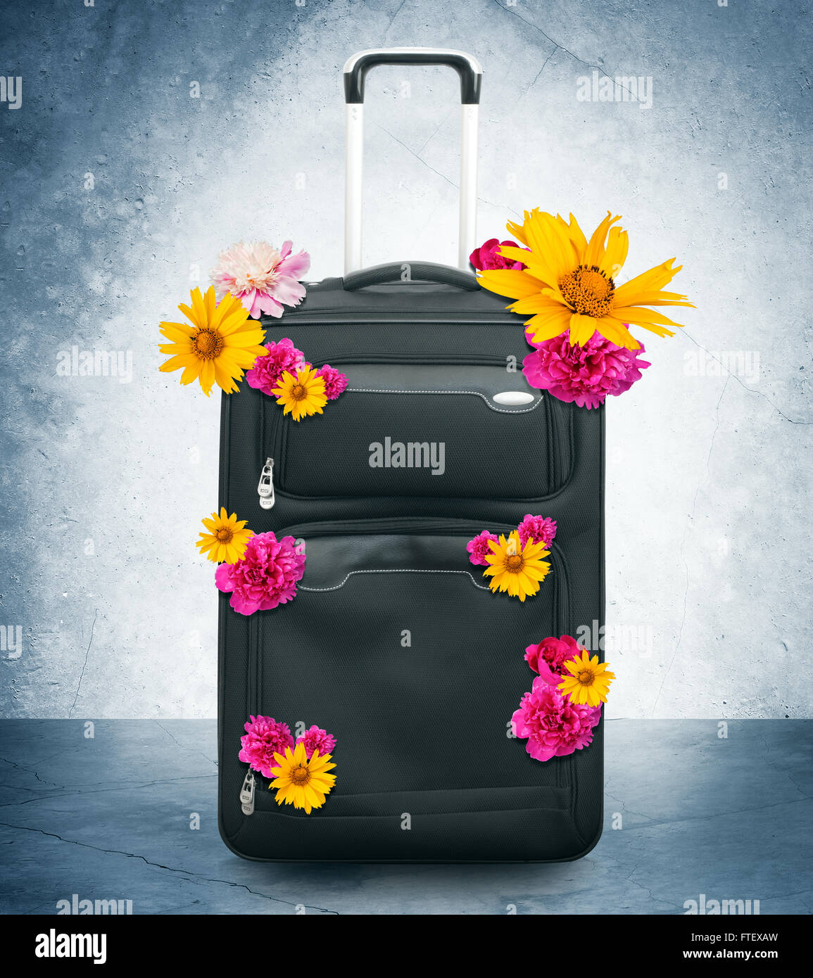 Luggage with flowers Stock Photo Alamy
