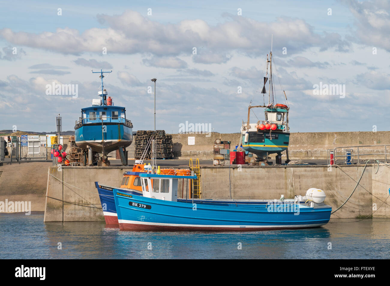 Boats moored within North Sunderland harbour, Seahouses, Northumberland