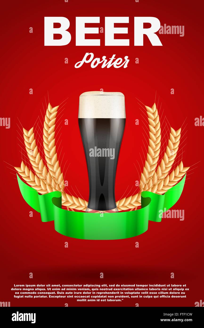 Brewery Label with dark beer glass and malt Stock Vector