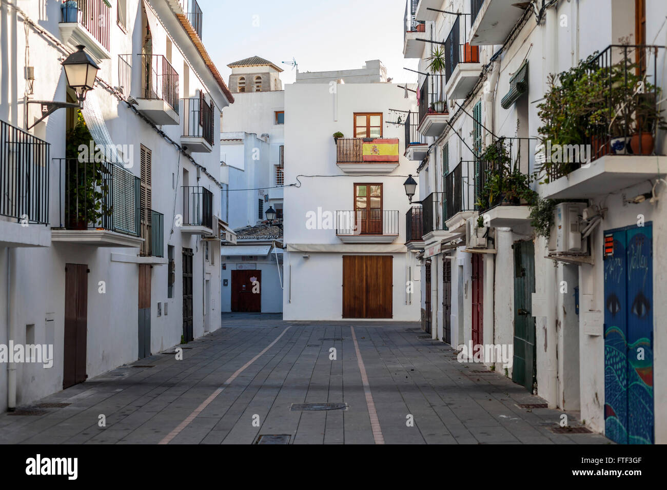 Street in quarter marina-sa penya, Ibiza-Eivissa,Balearic Islands,Spain. Stock Photo