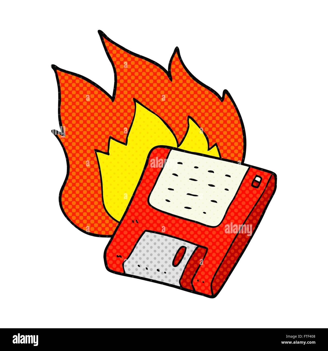 freehand drawn comic book style cartoon old computer disk burning Stock Vector