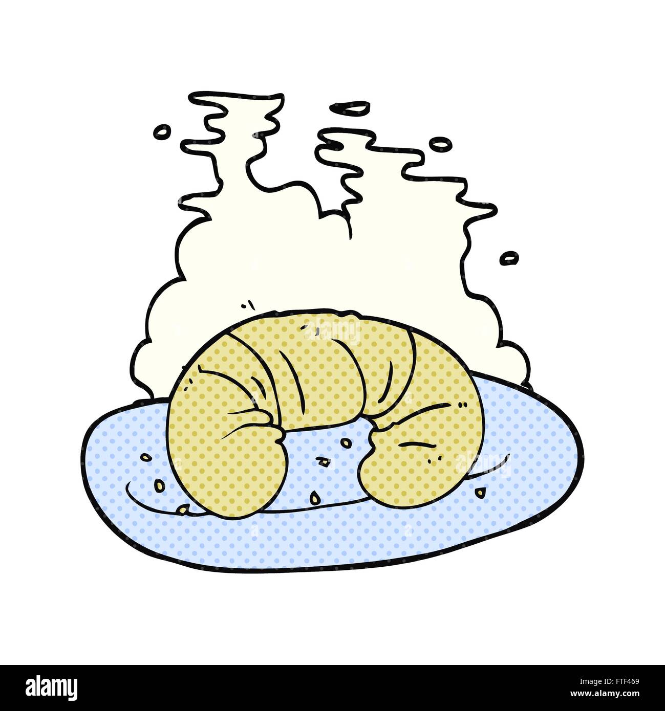 freehand drawn comic book style cartoon hot croissant Stock Vector