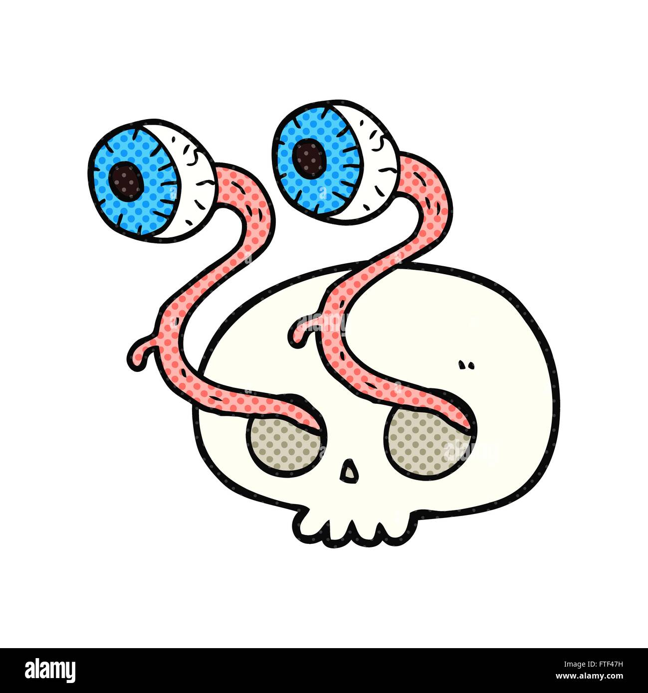 gross freehand drawn comic book style cartoon skull with eyeballs Stock Vector