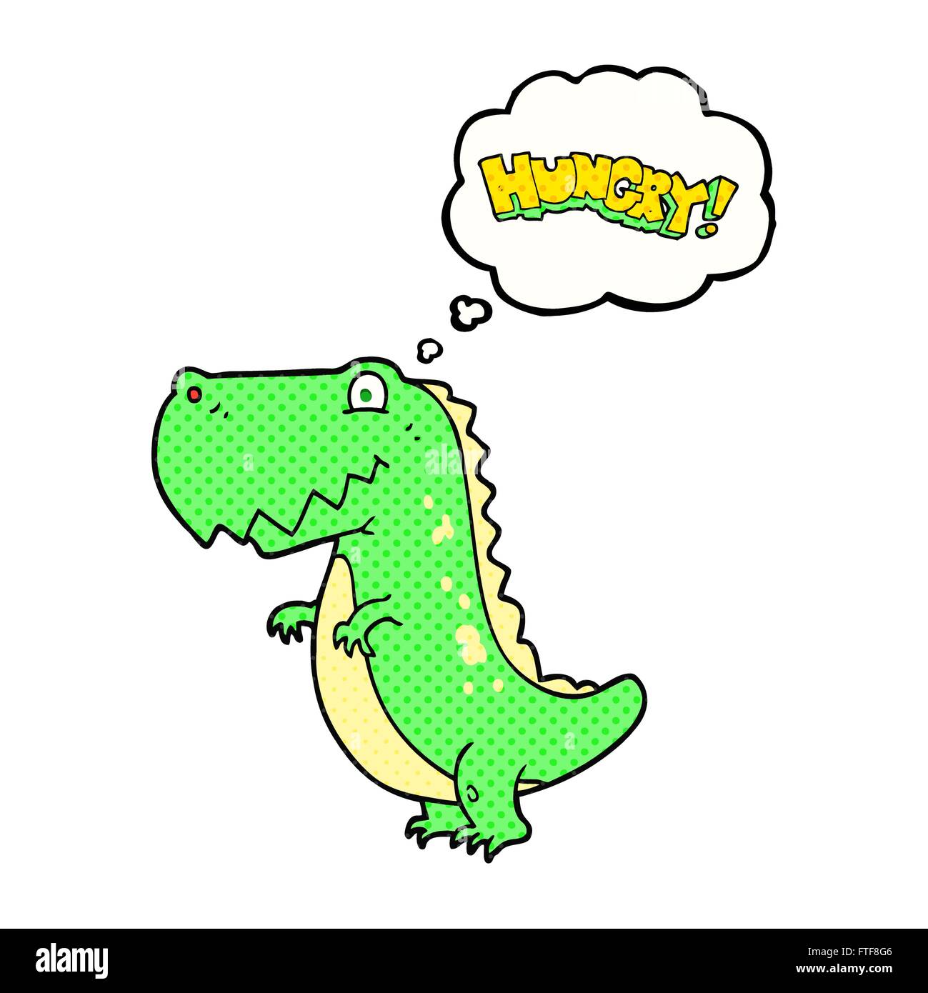 freehand drawn thought bubble cartoon hungry dinosaur Stock Vector