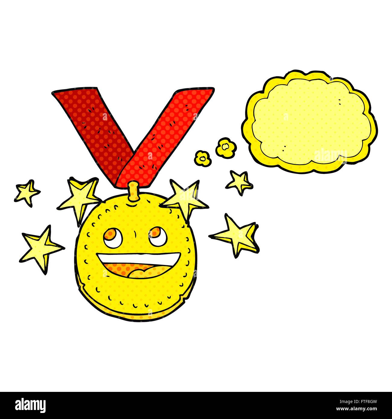 freehand drawn thought bubble cartoon happy sports medal Stock Vector