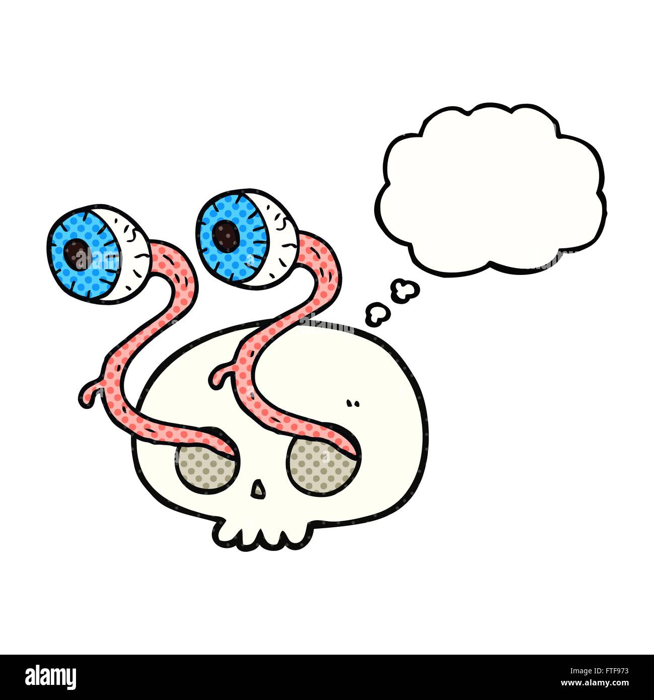 gross freehand drawn thought bubble cartoon skull with eyeballs Stock Vector