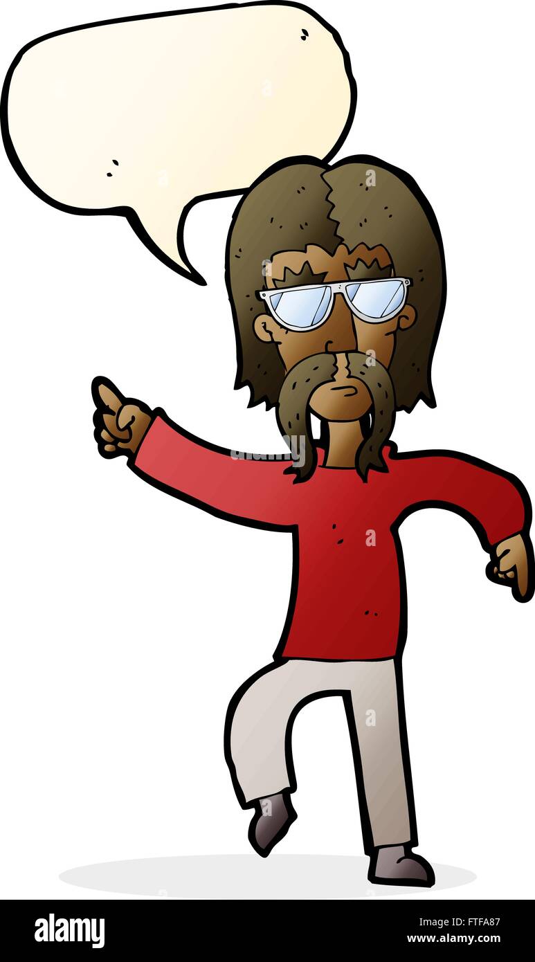 cartoon hippie man wearing glasses with speech bubble Stock Vector ...