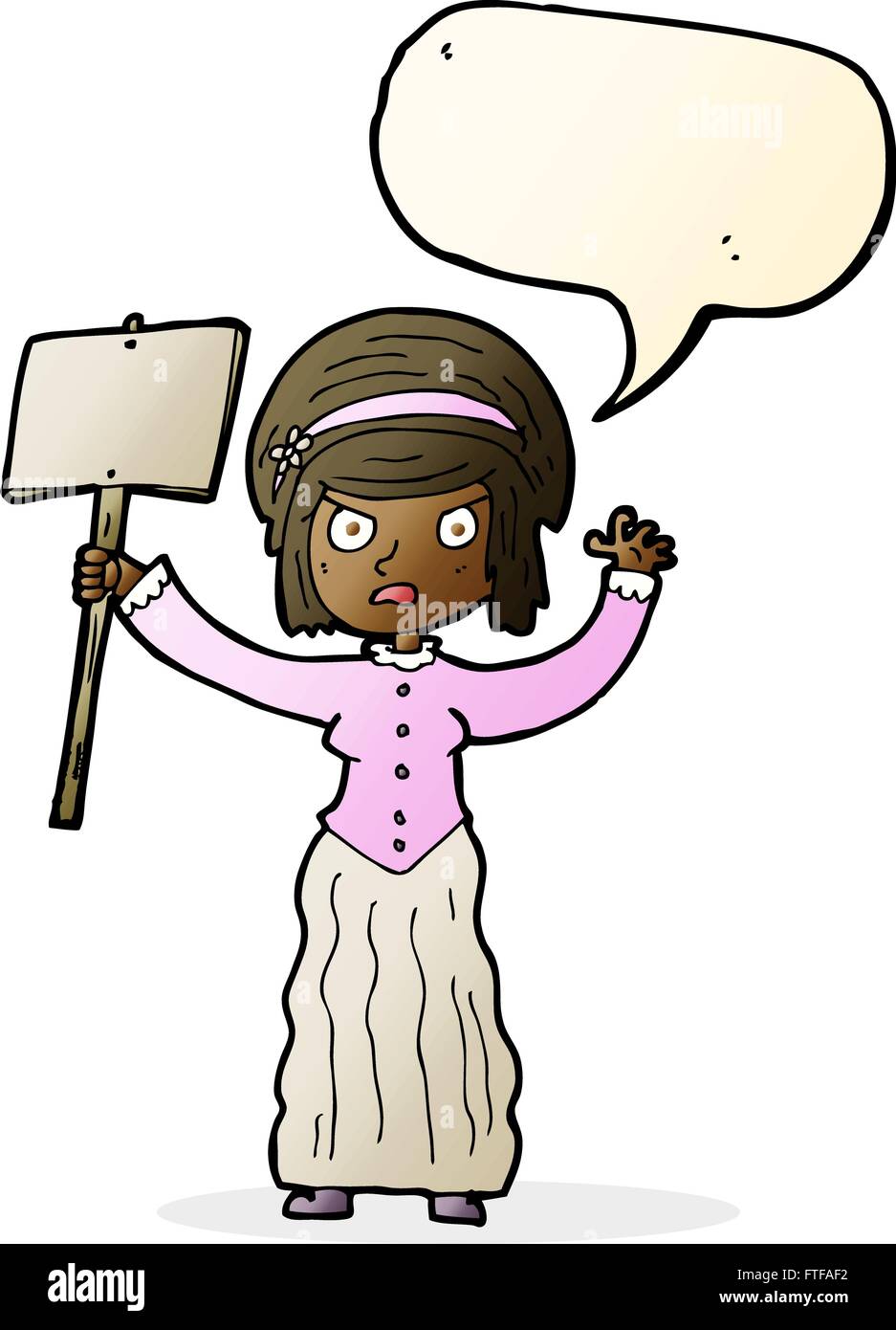 cartoon Victorian woman protesting with speech bubble Stock Vector
