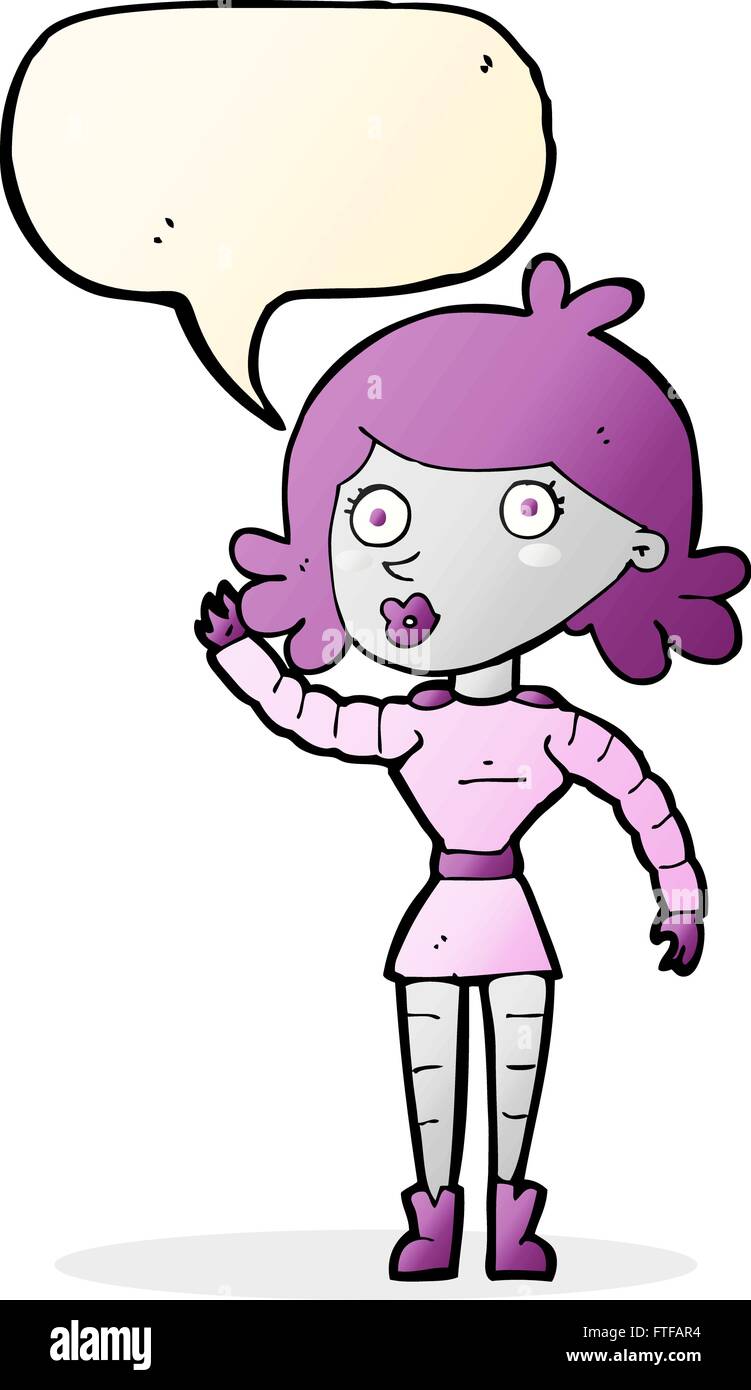 cartoon robot woman waving with speech bubble Stock Vector Image & Art ...
