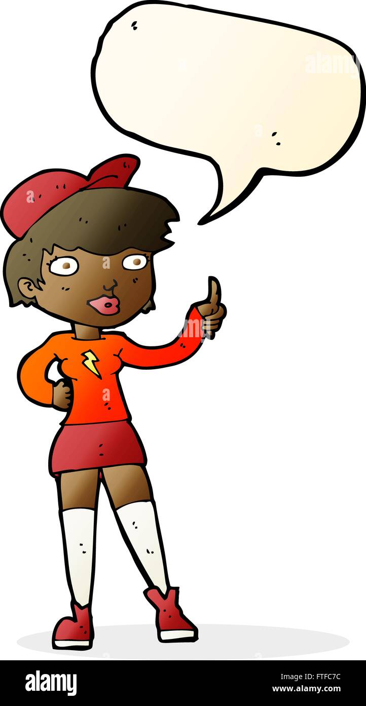 cartoon skater girl giving thumbs up symbol with speech bubble Stock ...