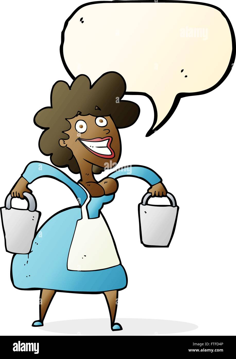 cartoon milkmaid carrying buckets with speech bubble Stock Vector Image