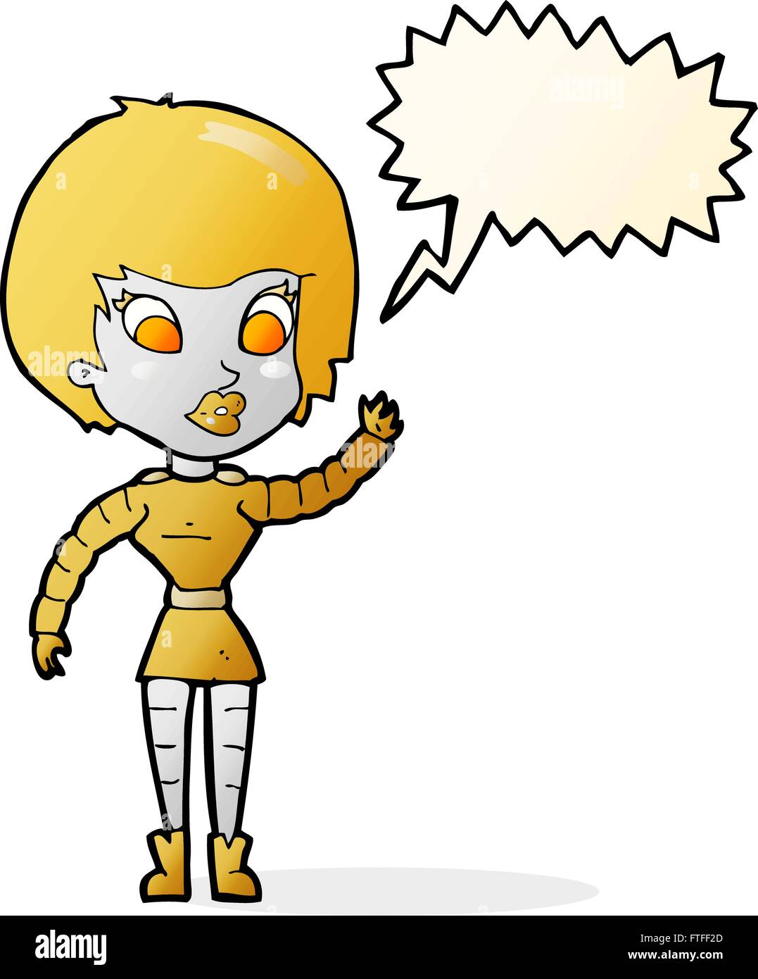 cartoon robot woman waving with speech bubble Stock Vector Image & Art ...