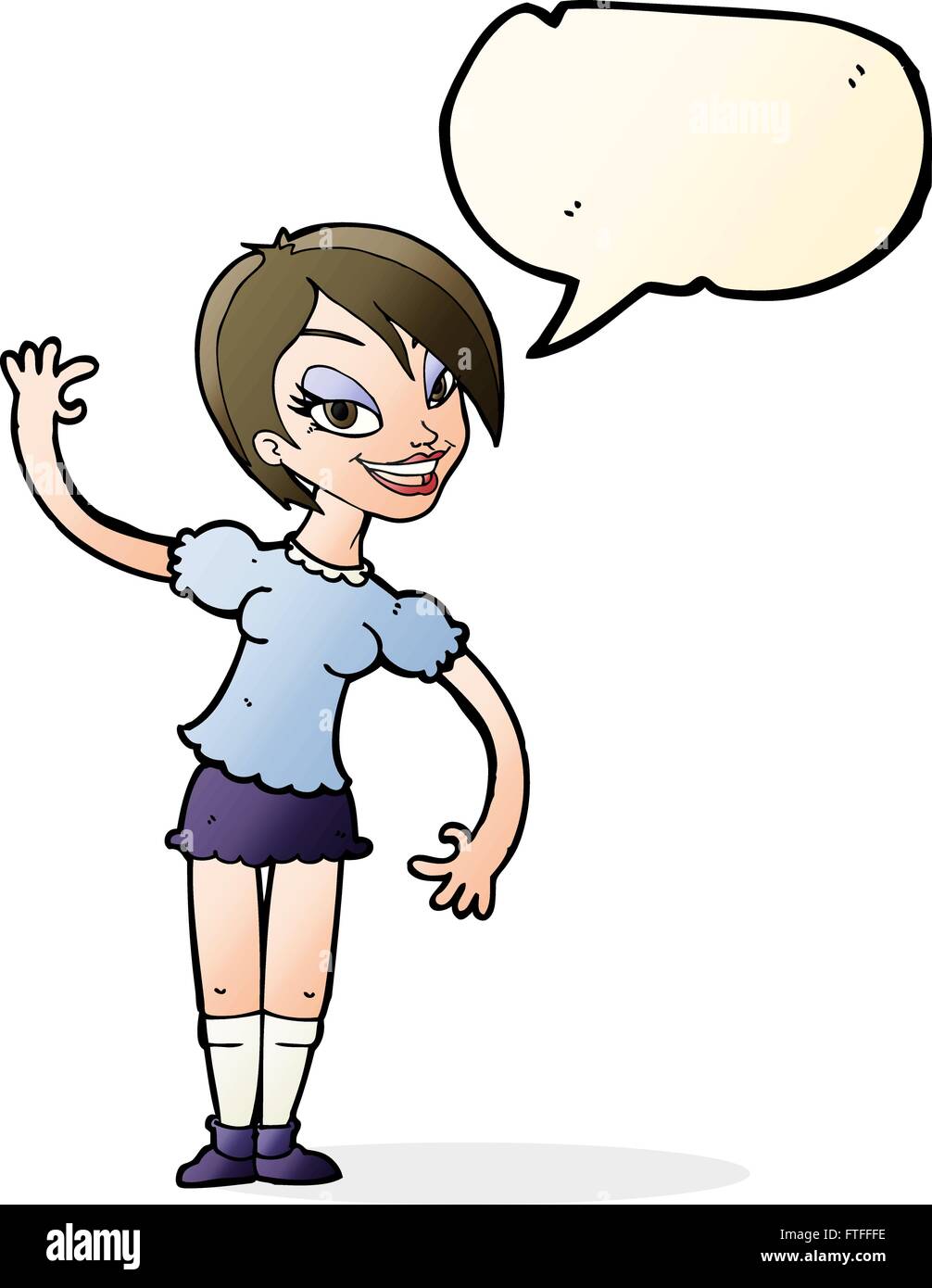 cartoon girl waving with speech bubble Stock Vector Image & Art - Alamy