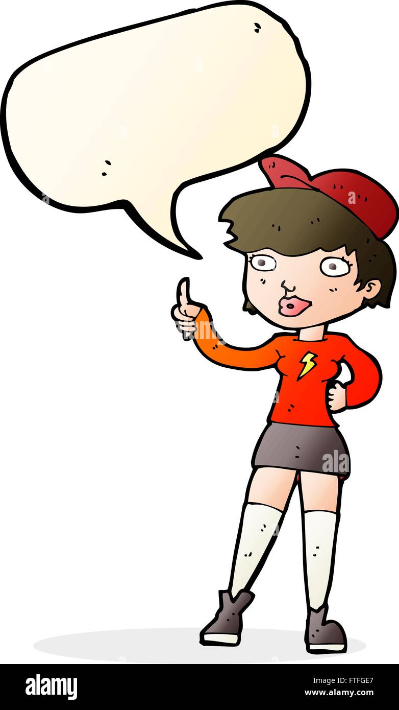 cartoon skater girl giving thumbs up symbol with speech bubble Stock ...