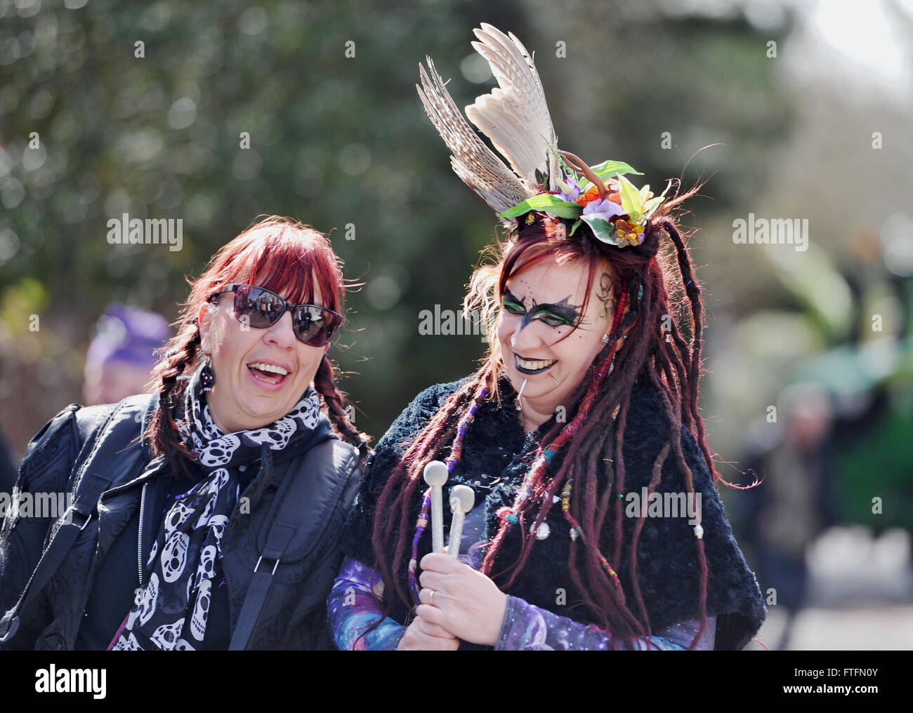 Bolney, Sussex, UK. 28th March, 2016.  Members of the Stix Drummers at the Bolney Pram Races held every year on Easter Bank Holiday Monday . This year they are raising money for Chailey Heritage and the Service by Emergency Rider Services charities  Credit:  Simon Dack/Alamy Live News Stock Photo