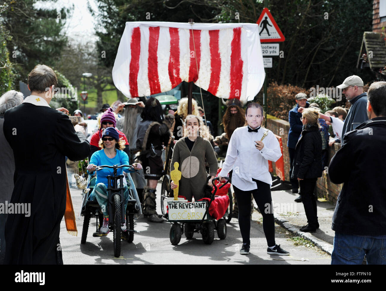 Bolney, Sussex, UK. 28th March, 2016.  Competitors at the start line in the Bolney Pram Races held every year on Easter Bank Holiday Monday . This year they are raising money for Chailey Heritage and the Service by Emergency Rider Services charities  Credit:  Simon Dack/Alamy Live News Stock Photo