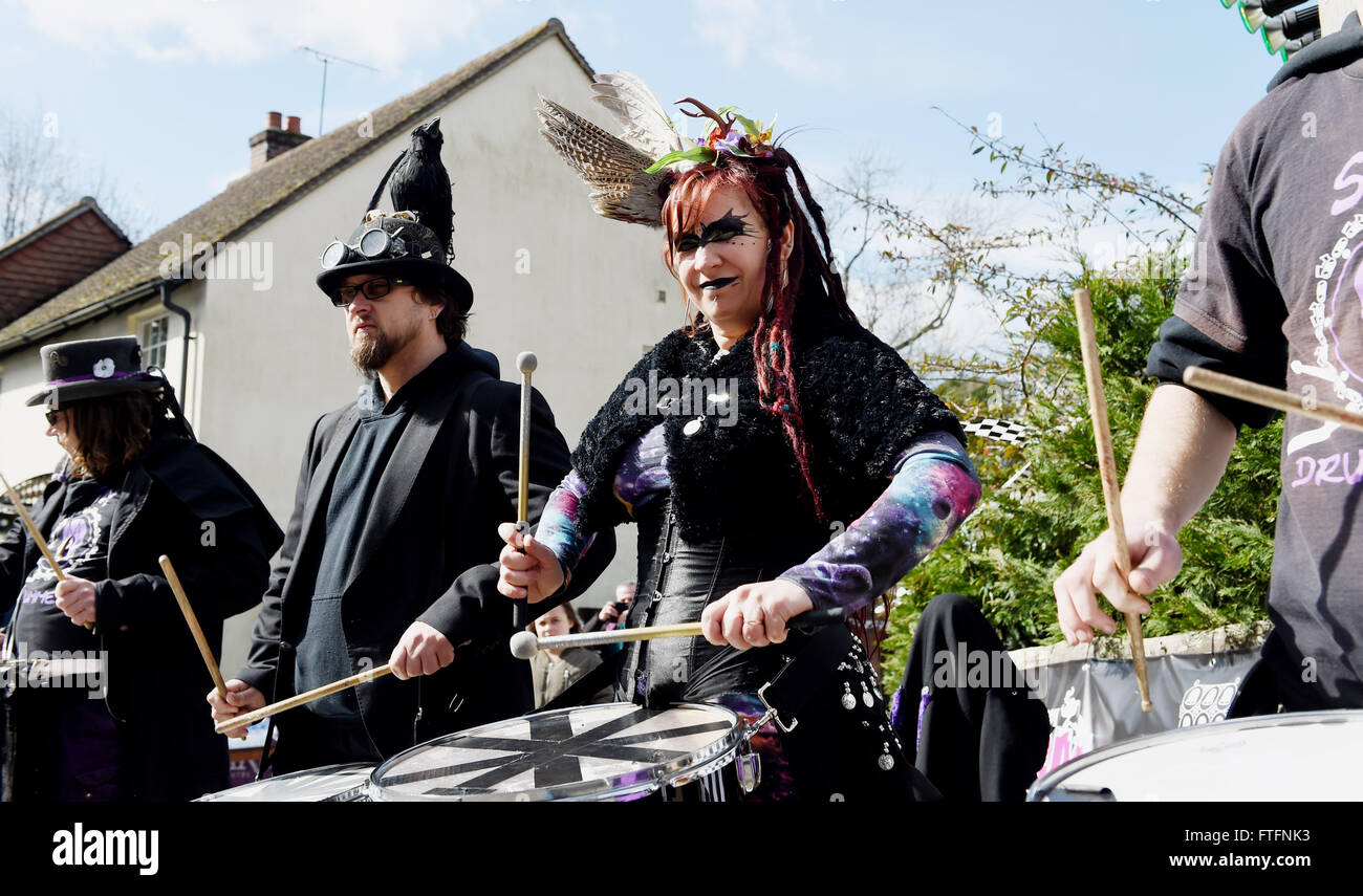 Bolney Sussex UK 28th March 2016 -  The Stix Drummers performing at the Bolney Pram Races held every year on Easter Bank Holiday Monday . This year they are raising money for Chailey Heritage and the Service by Emergency Rider Services charities  Credit:  Simon Dack/Alamy Live News Stock Photo