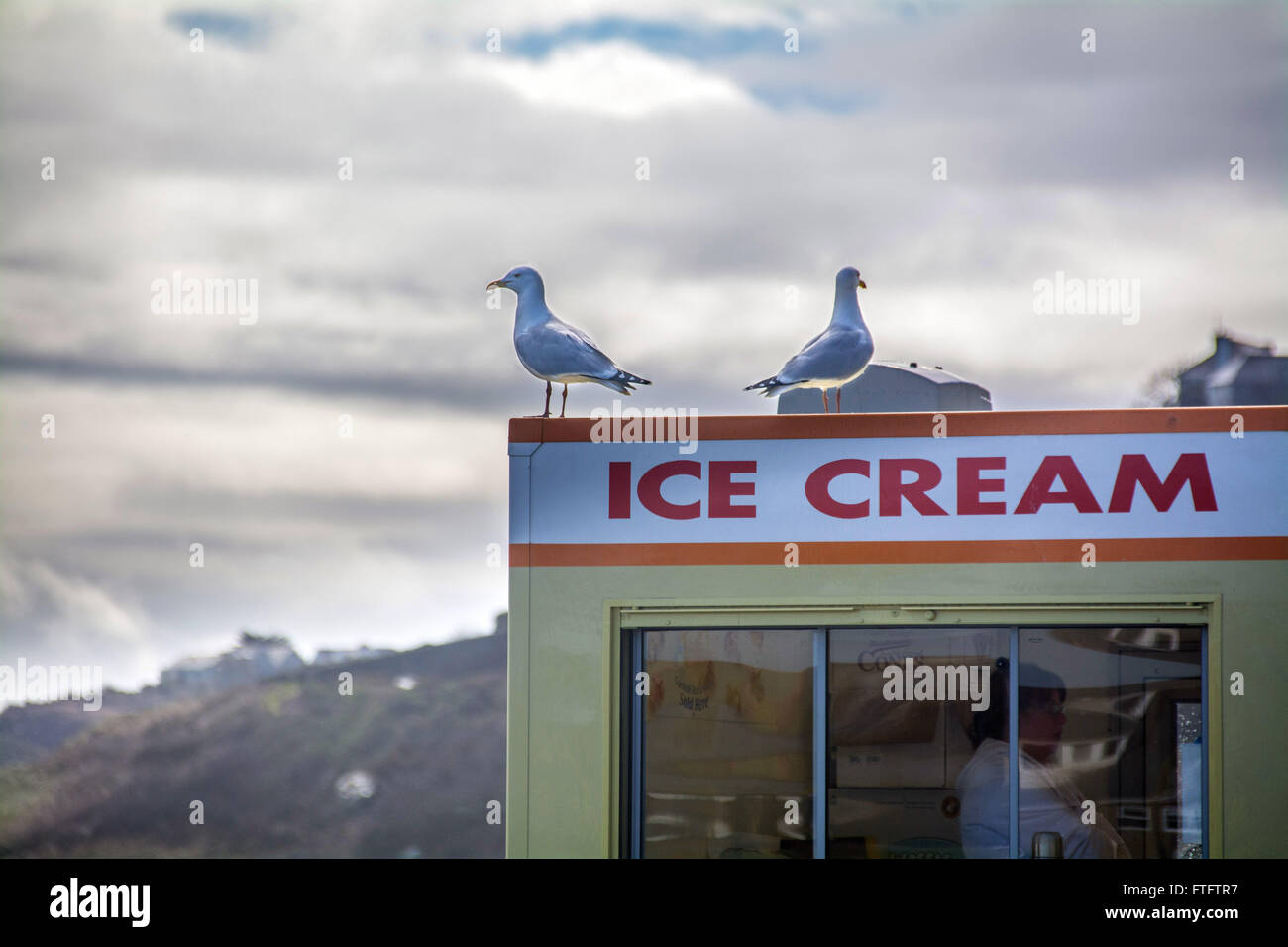 Waiting people buy ice creams st ives today credit hires stock