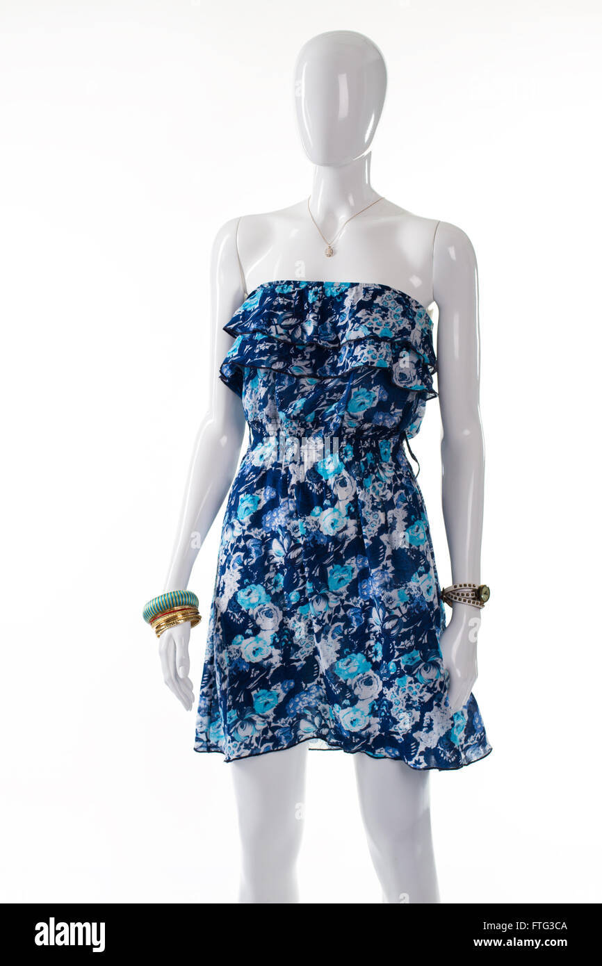 Blue summer dress on mannequin Stock Photo - Alamy