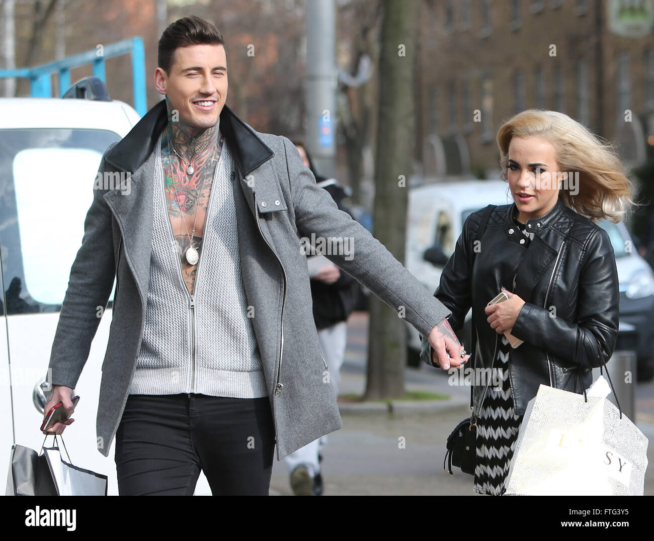Stephanie Davis and Jeremy McConnell outside ITV Studios Featuring