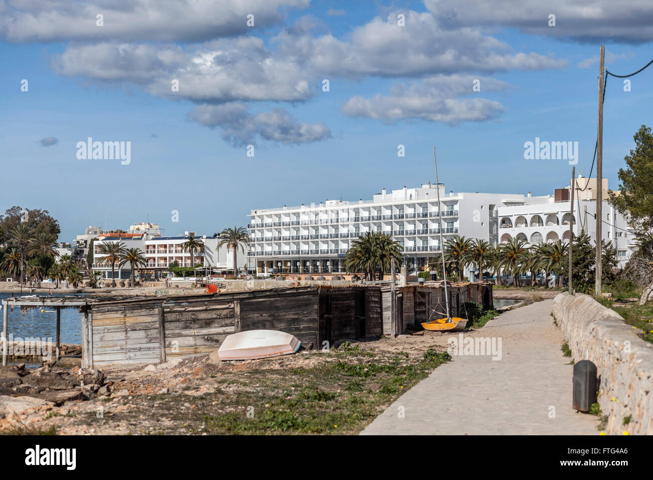 Talamanca beach and buildings inIbiza-Eivissa,Balearic Islands,Spain. Stock Photo