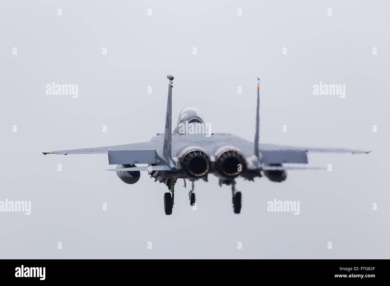 F-15E Strike Eagle landing at RAF Lakenheath. Stock Photo