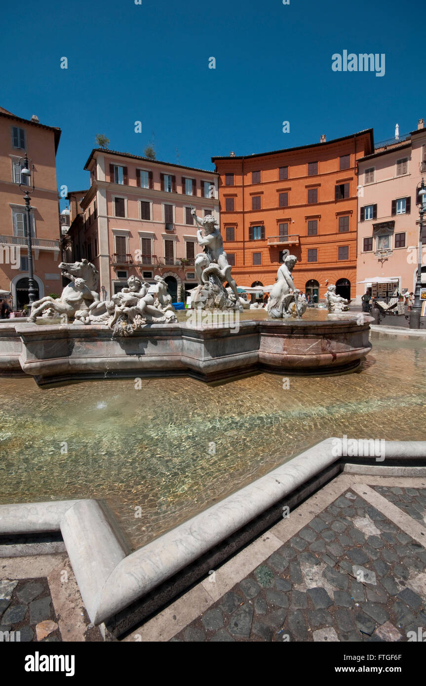 Italy, Lazio, Rome, Piazza Navona Square, Fontana del Nettuno, Neptune ...