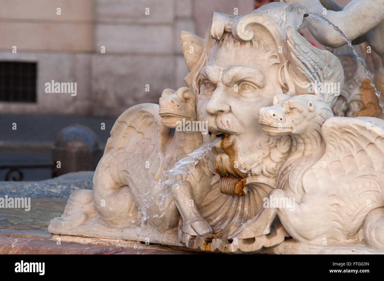Italy, Lazio, Rome, Piazza Navona Square, Fontana del Moro, Fountain, Detail Stock Photo