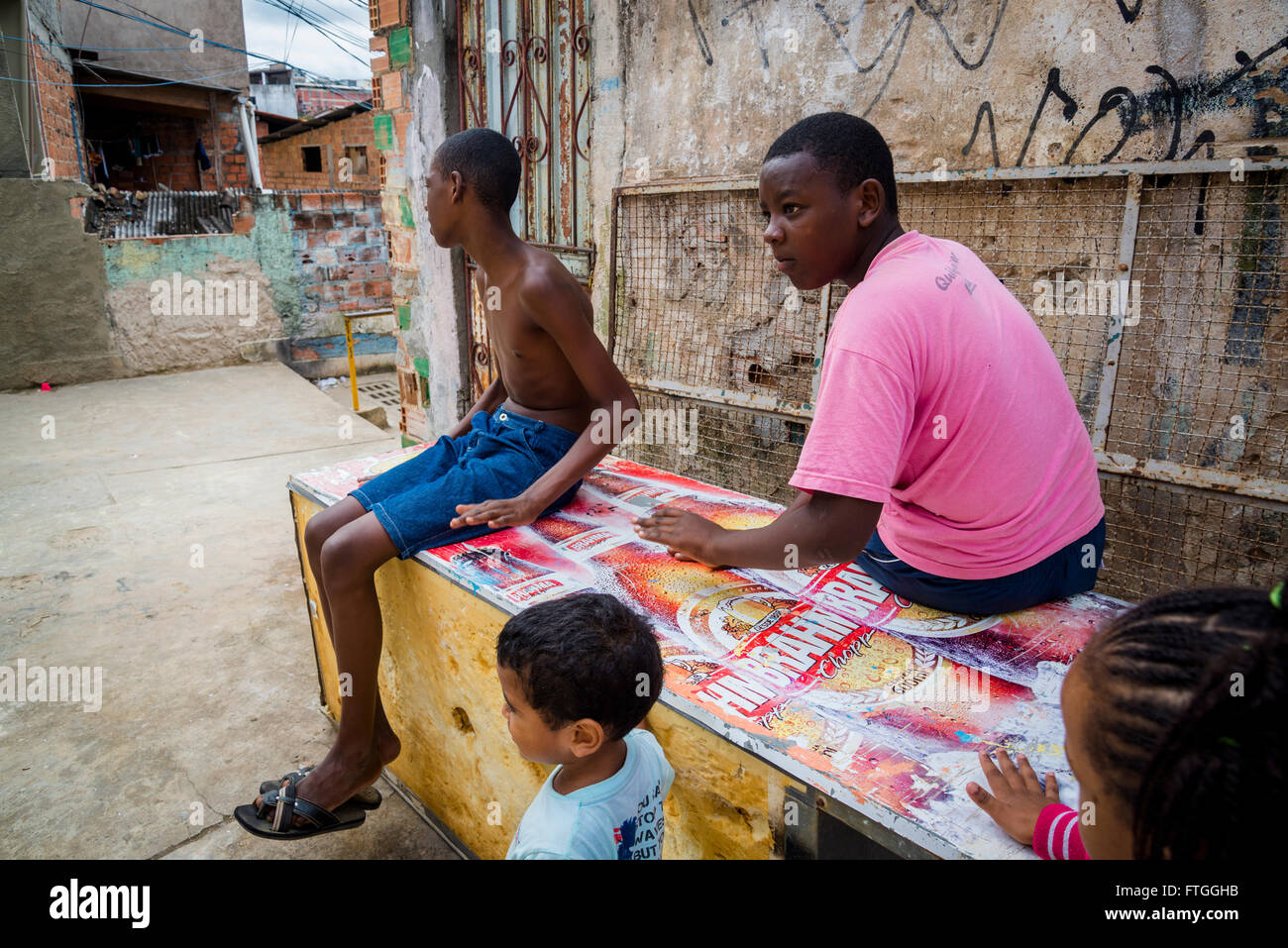 Boys Hanging Around Gentois Community Bairro Da Federa O Salvador Bahia Brazil Stock Photo