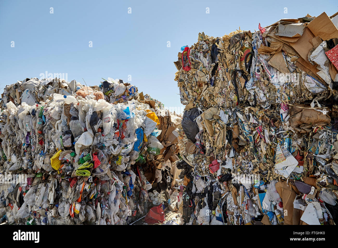 Waste plastic paper bales for recycling and disposal industry Stock Photo