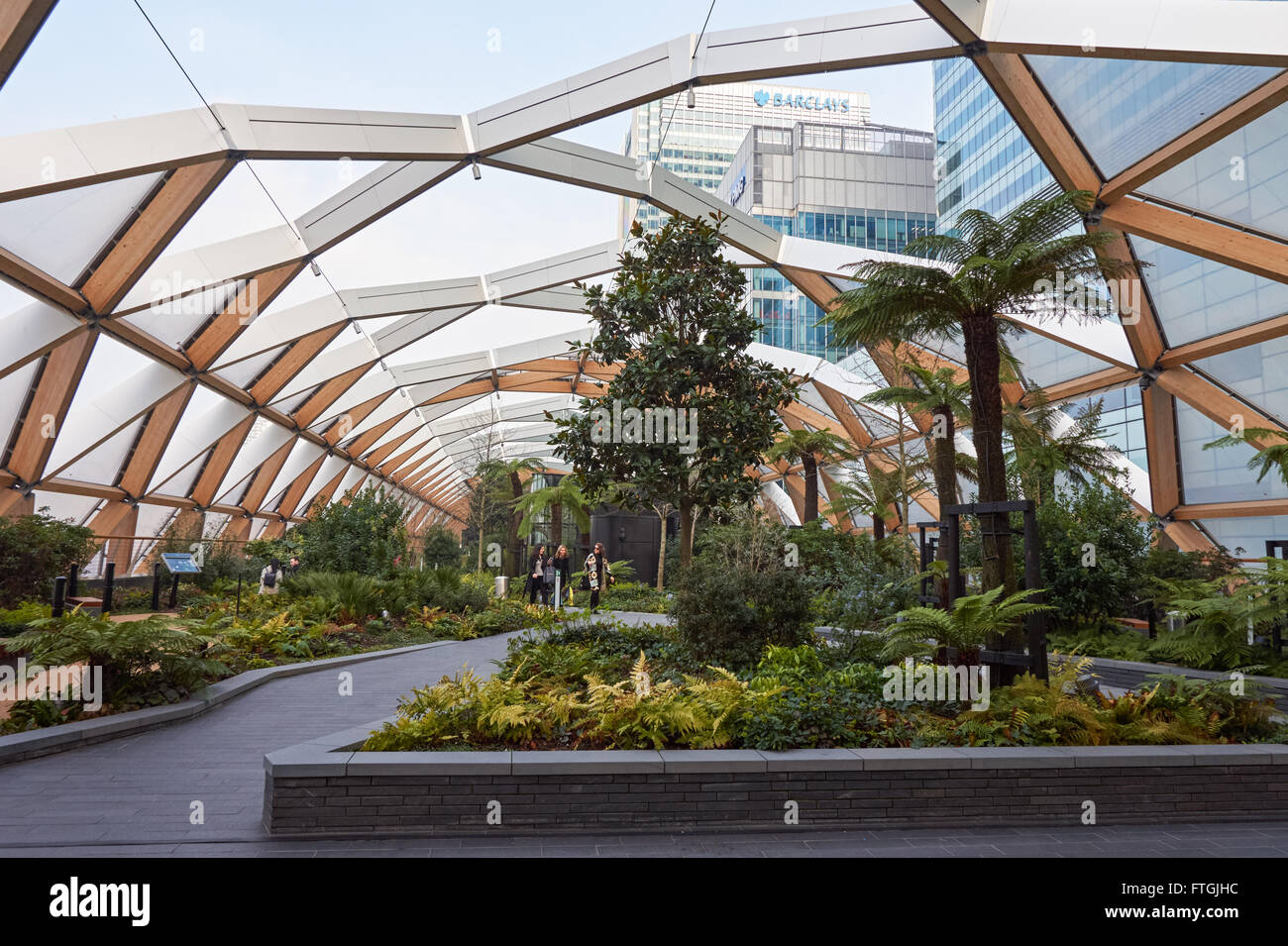 Crossrail Place roof garden at Canary Wharf, London England United Kingdom UK Stock Photo