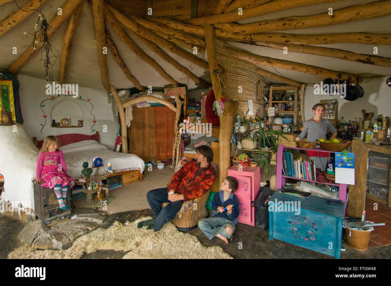 Lammas eco village at Tir Y Gafel,Pembrokeshire,Wales,UK, showing the home of the Dale family of