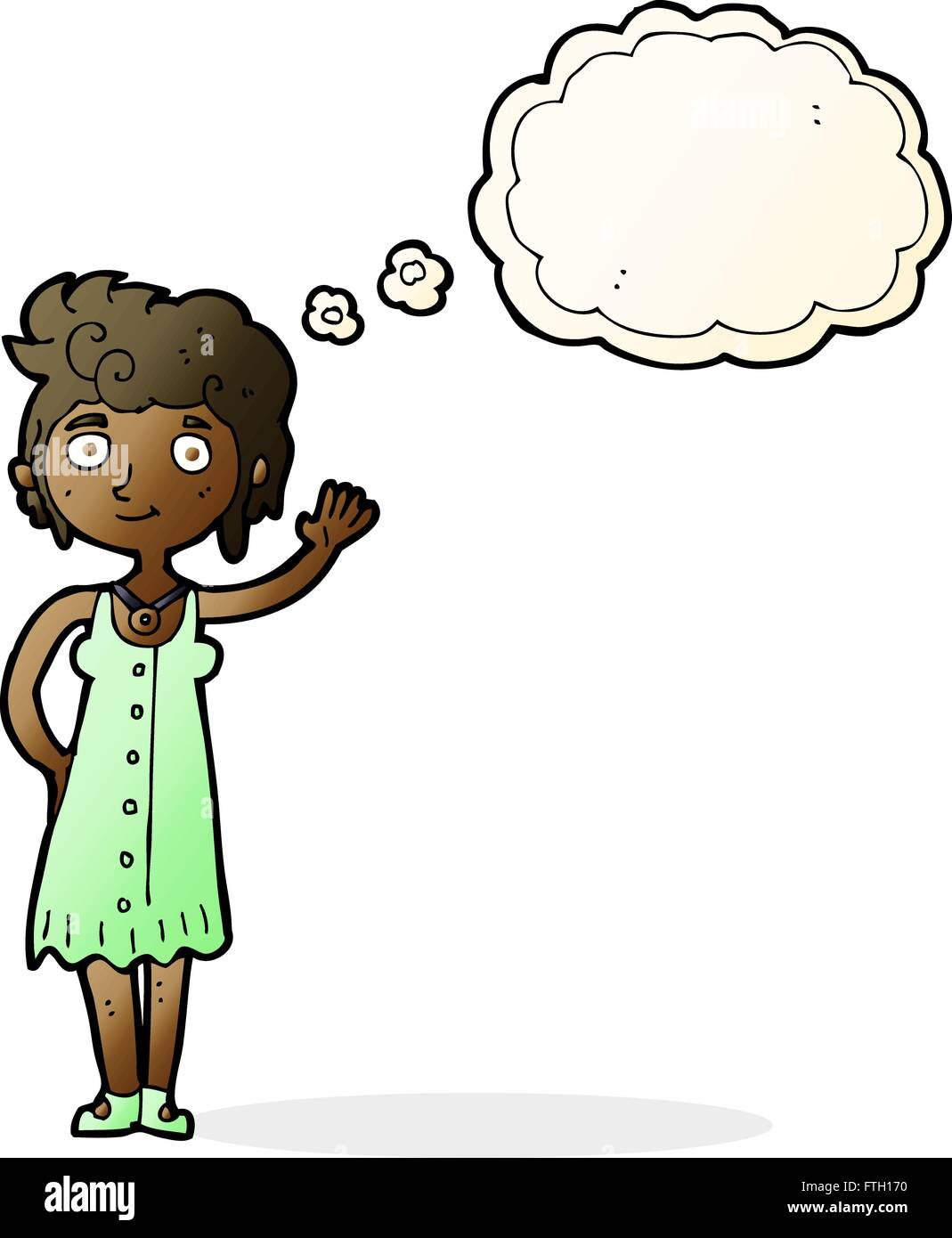 cartoon hippie woman waving with thought bubble Stock Vector Image ...