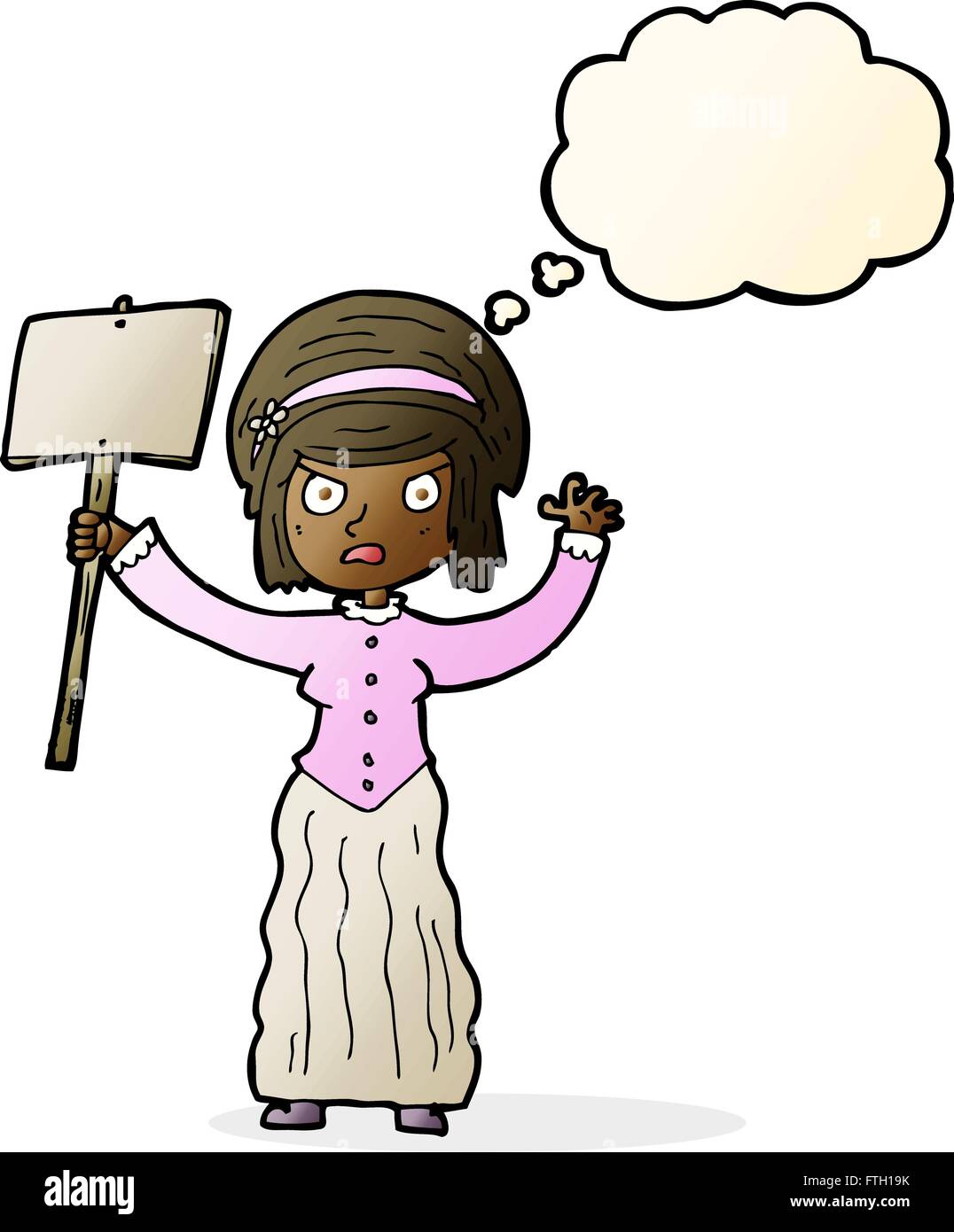 cartoon Victorian woman protesting with thought bubble Stock Vector