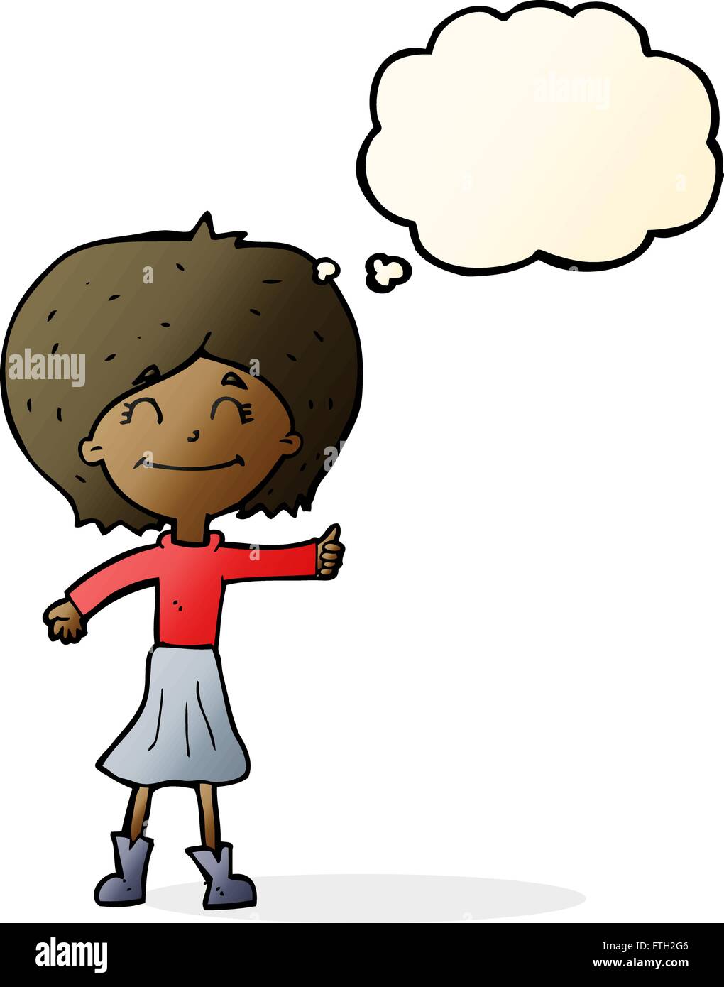 cartoon happy girl giving thumbs up symbol with thought bubble Stock ...