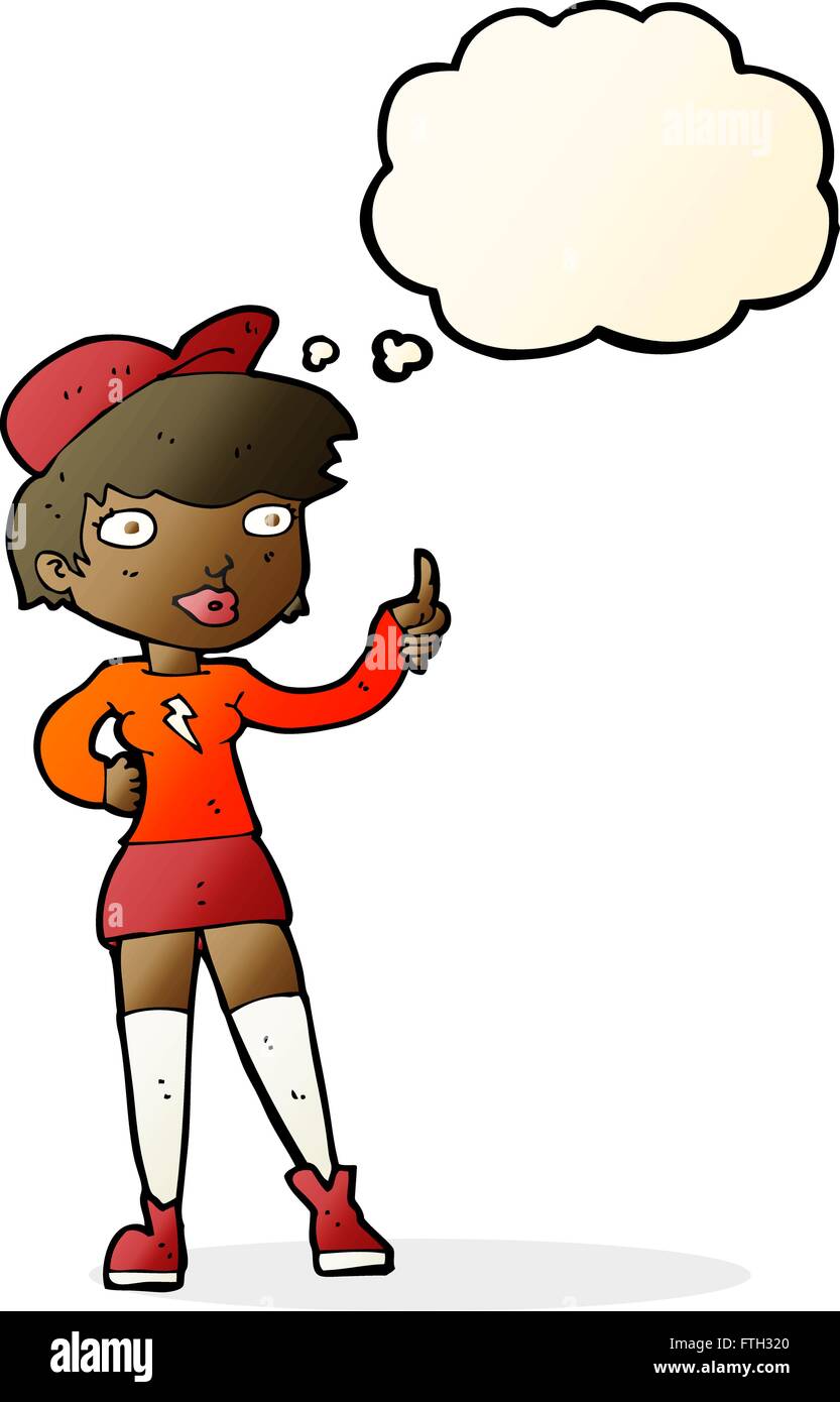 cartoon skater girl giving thumbs up symbol with thought bubble Stock ...