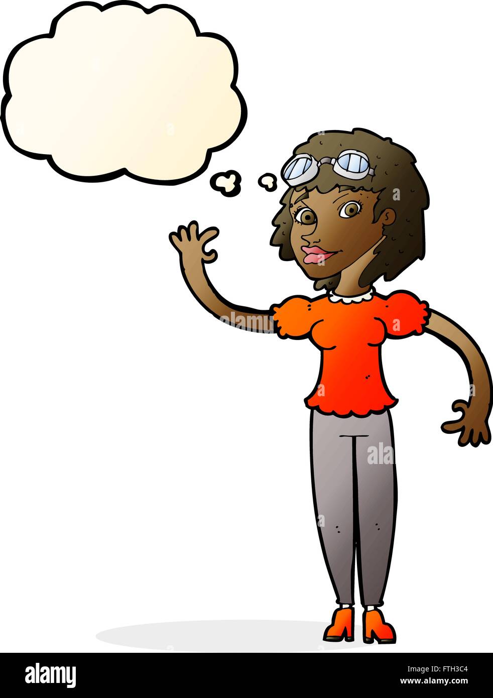 cartoon pilot woman waving with thought bubble Stock Vector Image & Art ...