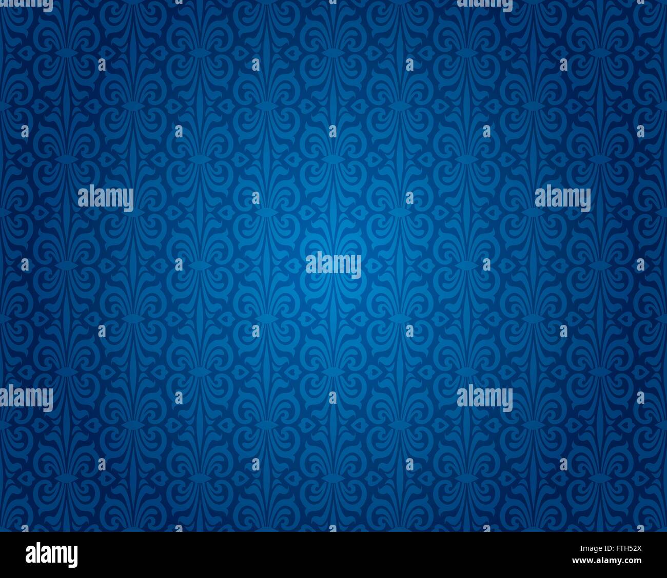 Indigo blue vintage wallpaper background repetitive pattern design Stock Vector