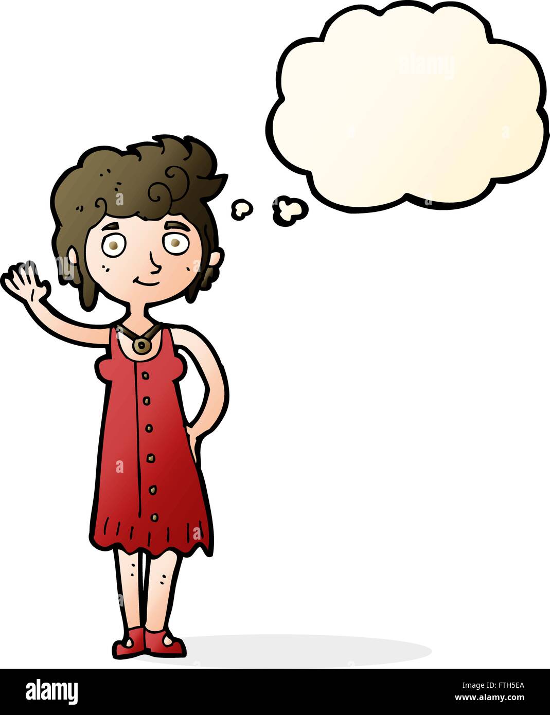 cartoon hippie woman waving with thought bubble Stock Vector Image ...