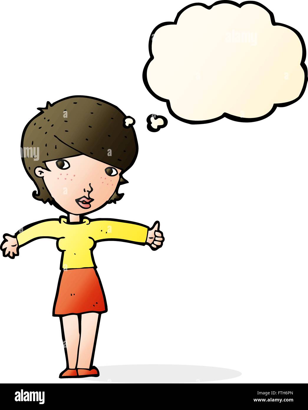 cartoon woman giving thumbs up symbol with thought bubble Stock Vector ...