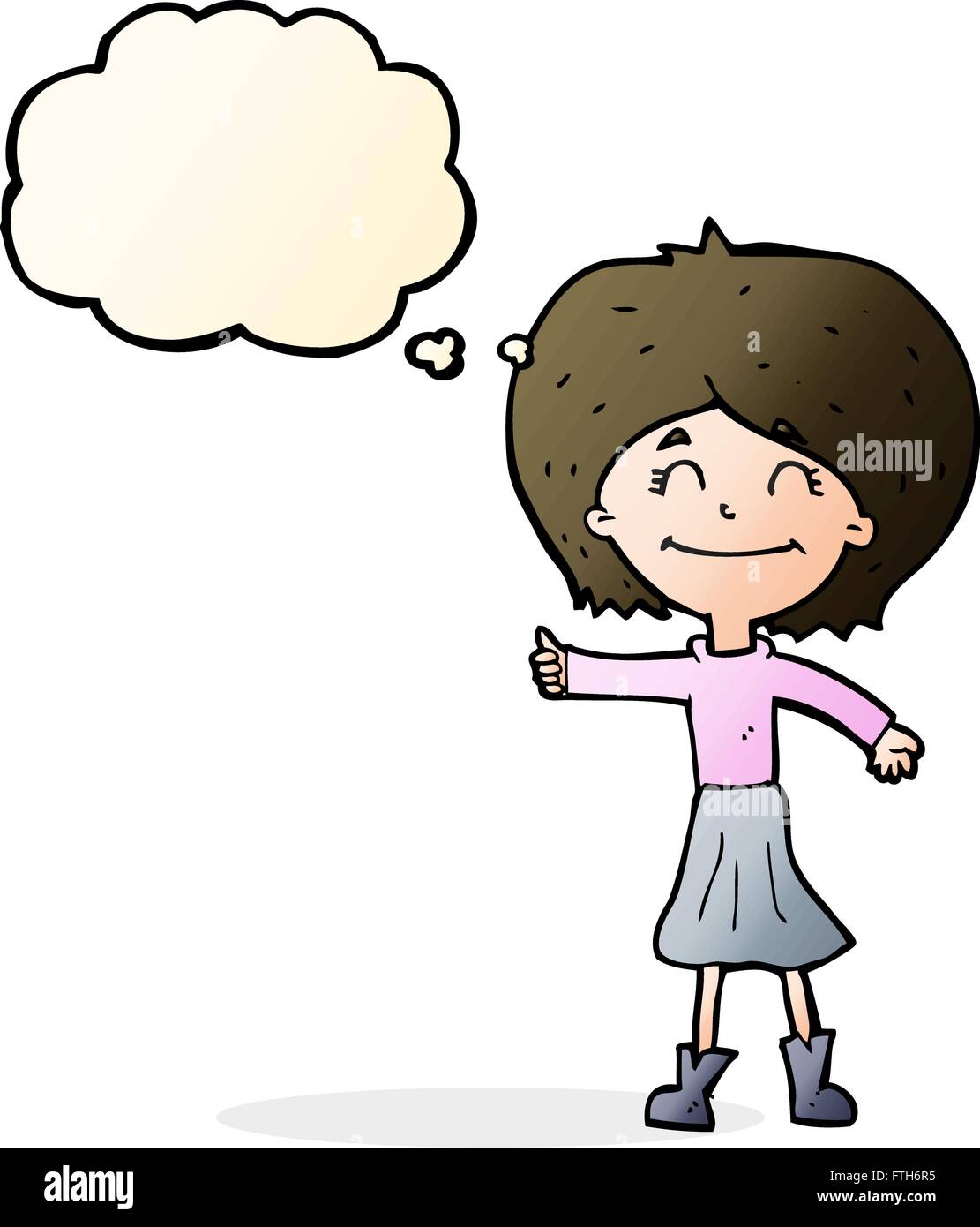 cartoon happy girl giving thumbs up symbol with thought bubble Stock ...