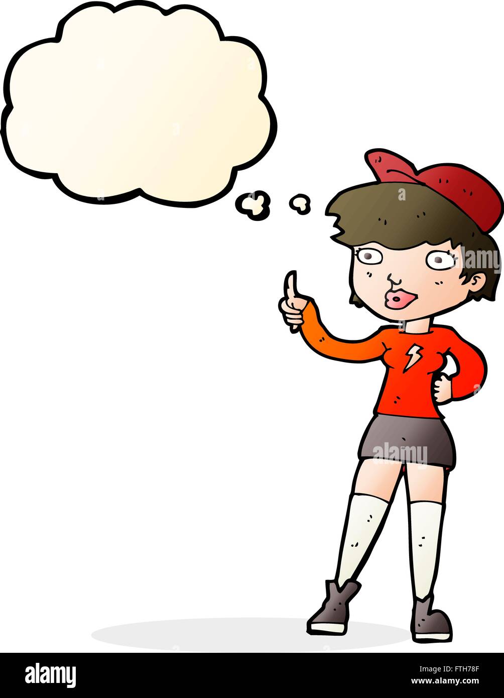 cartoon skater girl giving thumbs up symbol with thought bubble Stock ...