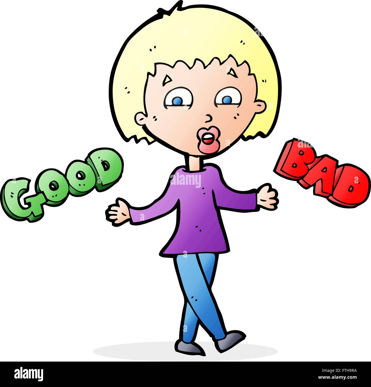 cartoon woman weighing up good and bad options Stock Vector Image & Art ...