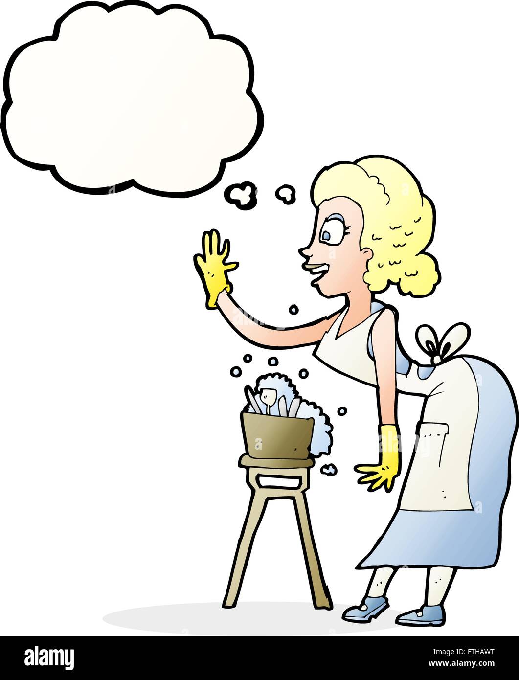 cartoon housewife washing up with thought bubble Stock Vector Image