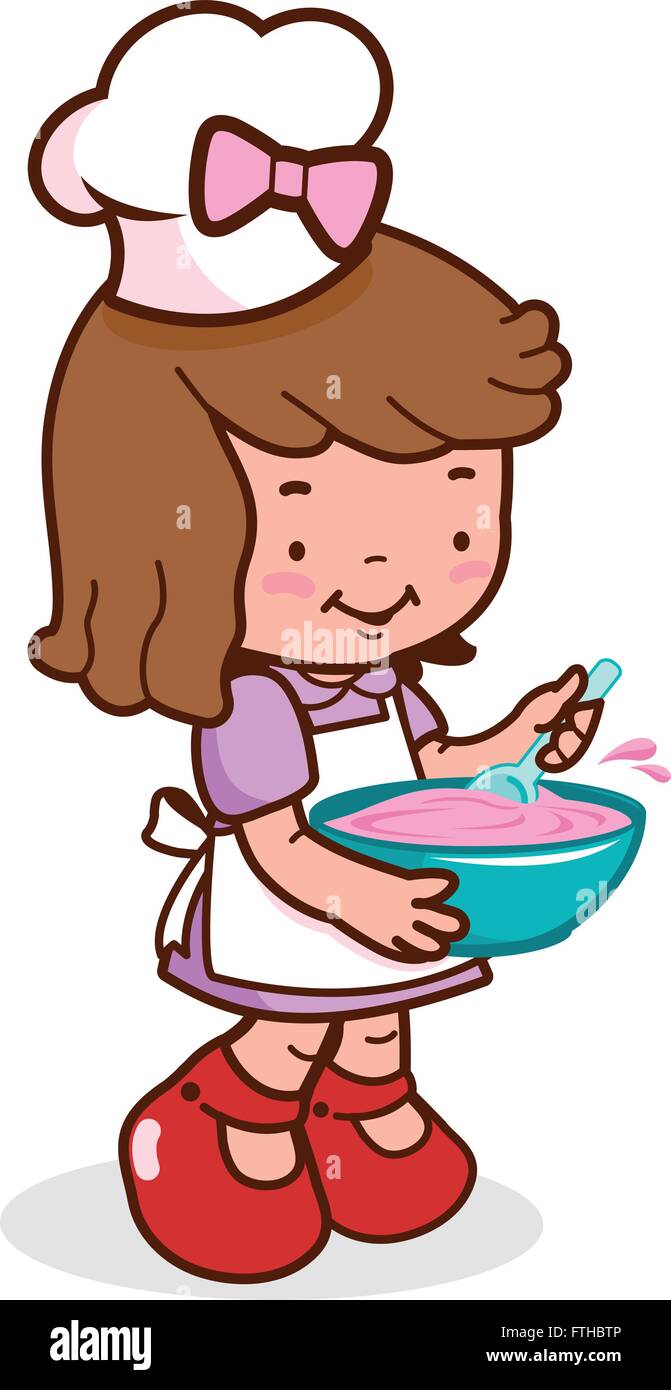 Bakery girl chef cooking in the kitchen. Child cook baking at home bakery.  Vector Illustration Stock Vector Image \u0026 Art - Alamy, image size:671x1390