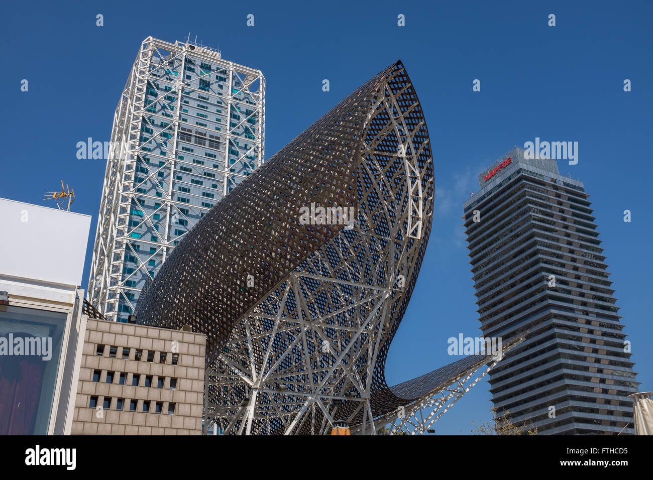 'El Peix' - The Fish, sculpture by Frank Gehry in Barceloneta, Barcelona Stock Photo