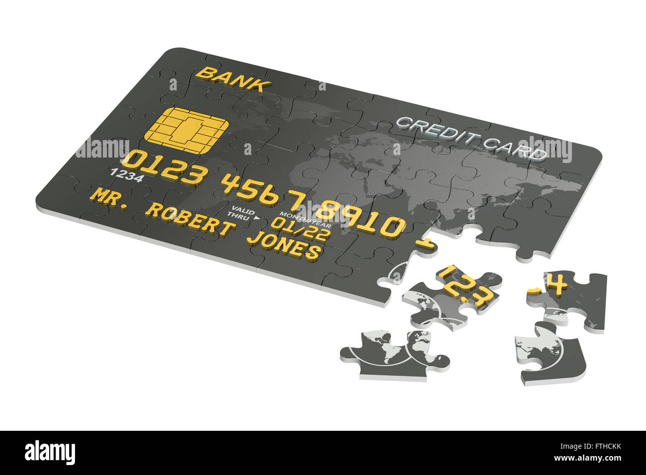 Credit Card from puzzles, 3D rendering isolated on white background ...
