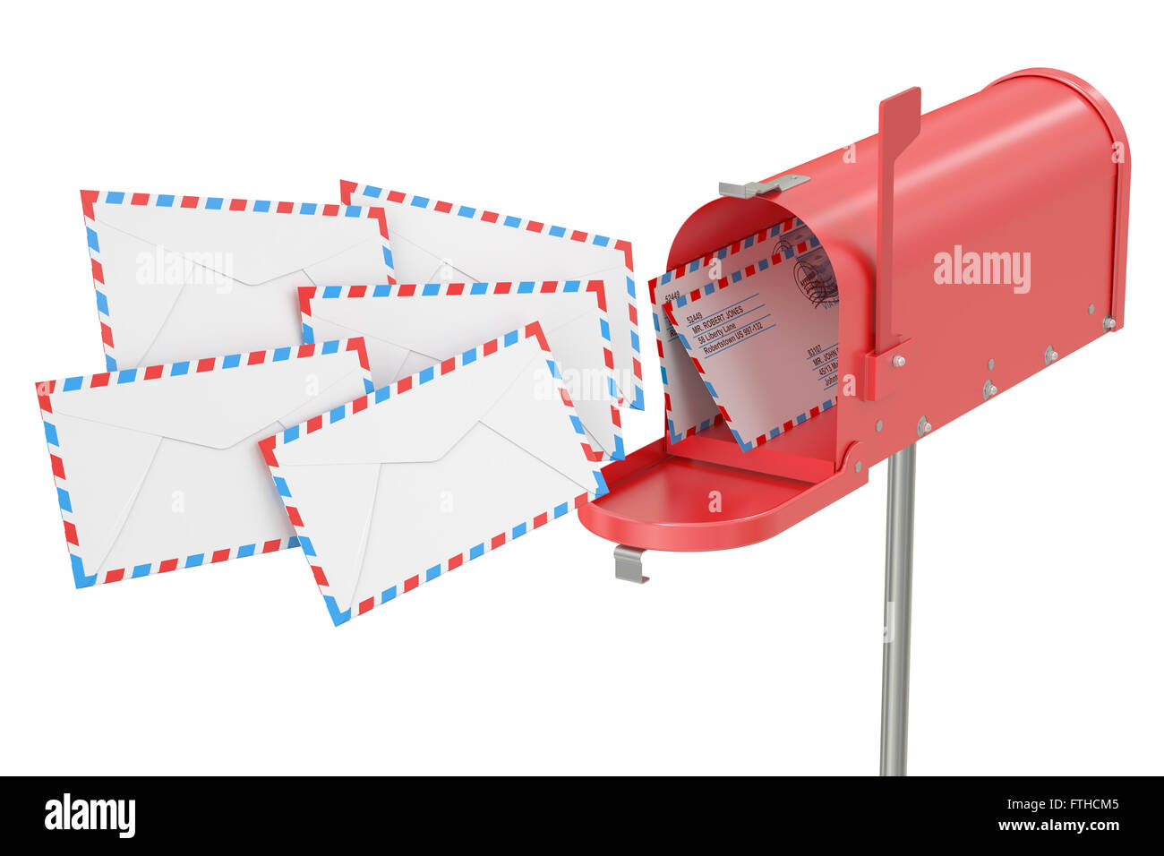 Mailbox with envelopes, 3D rendering isolated on white background Stock Photo
