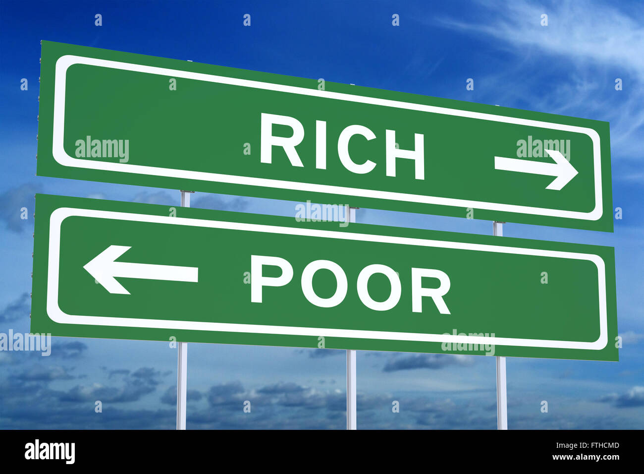 Poor or Rich concept on the road signpost, 3D rendering Stock Photo